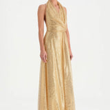 Long Evening Dress with Stone Neck Straps - 26050C