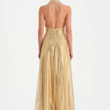 Long Evening Dress with Stone Neck Straps - 26050C