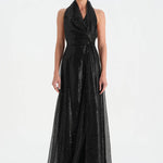 Long Evening Dress with Stone Neck Straps - 26050C