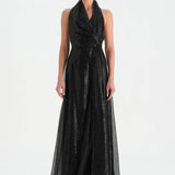 Long Evening Dress with Stone Neck Straps - 26050C