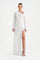 Boncuk İşlemeli Asimetrik Yaka Abiye Elbise - 26049C - BEYAZ