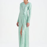 Taşlı Yırtmaçlı Abiye Elbise - 26049C