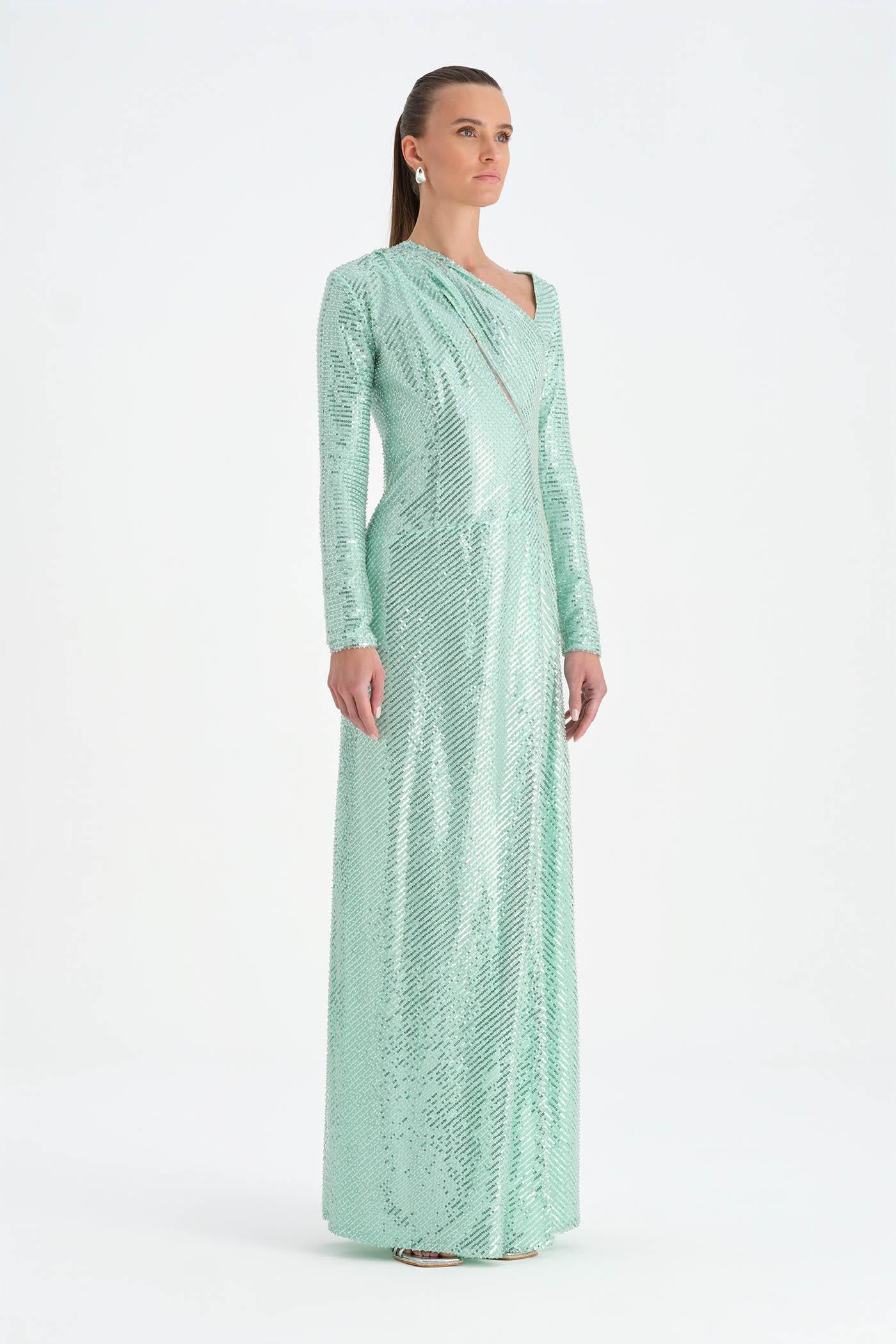 Taşlı Yırtmaçlı Abiye Elbise - 26049C