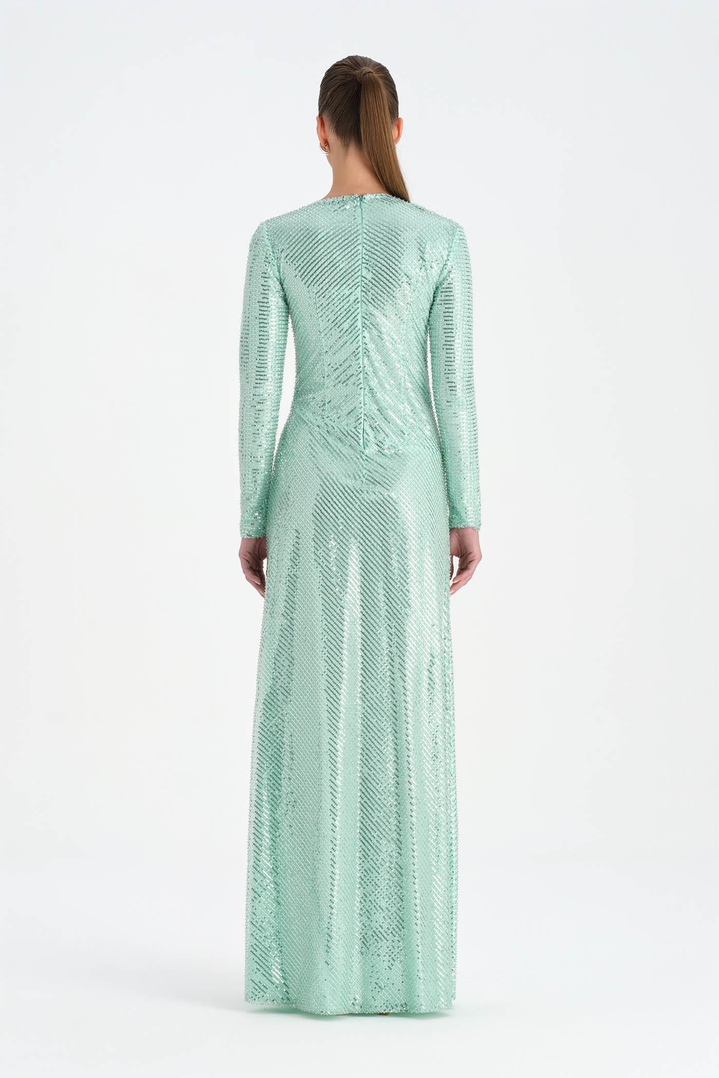 Taşlı Yırtmaçlı Abiye Elbise - 26049C