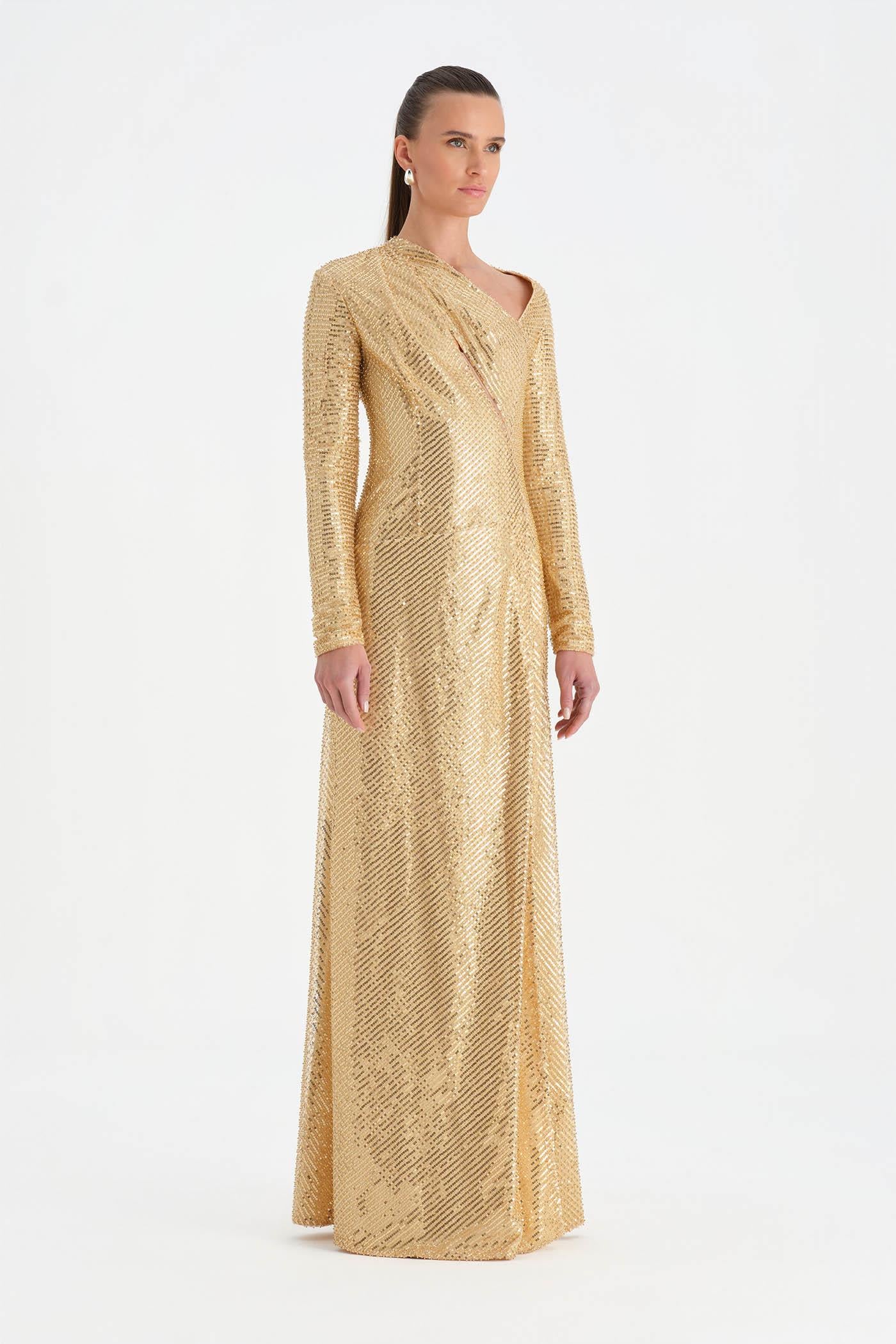 Taşlı Yırtmaçlı Abiye Elbise - 26049C