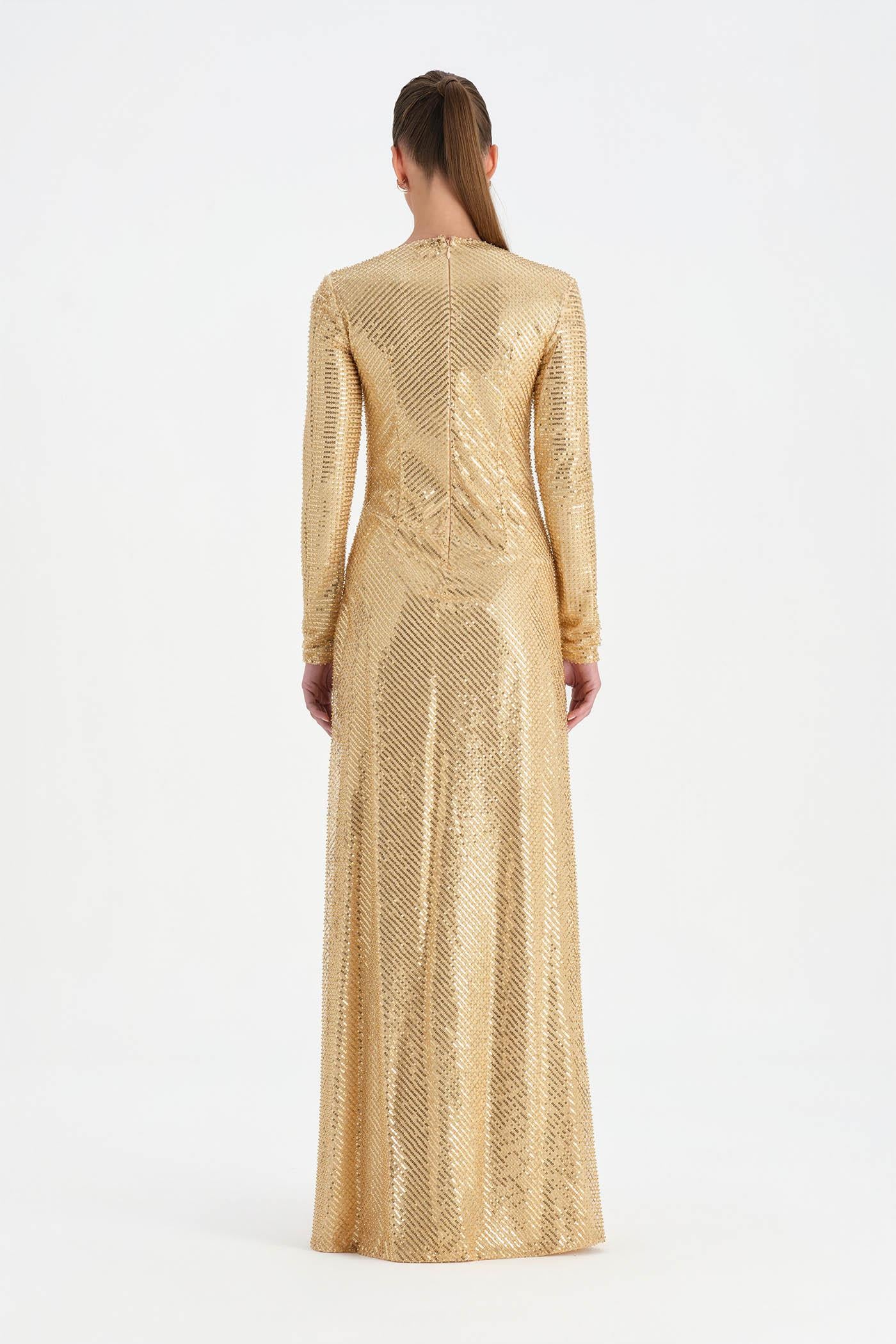 Taşlı Yırtmaçlı Abiye Elbise - 26049C