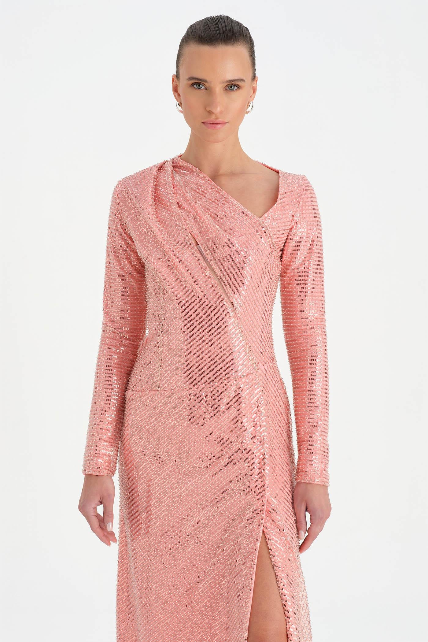 Taşlı Yırtmaçlı Abiye Elbise - 26049C