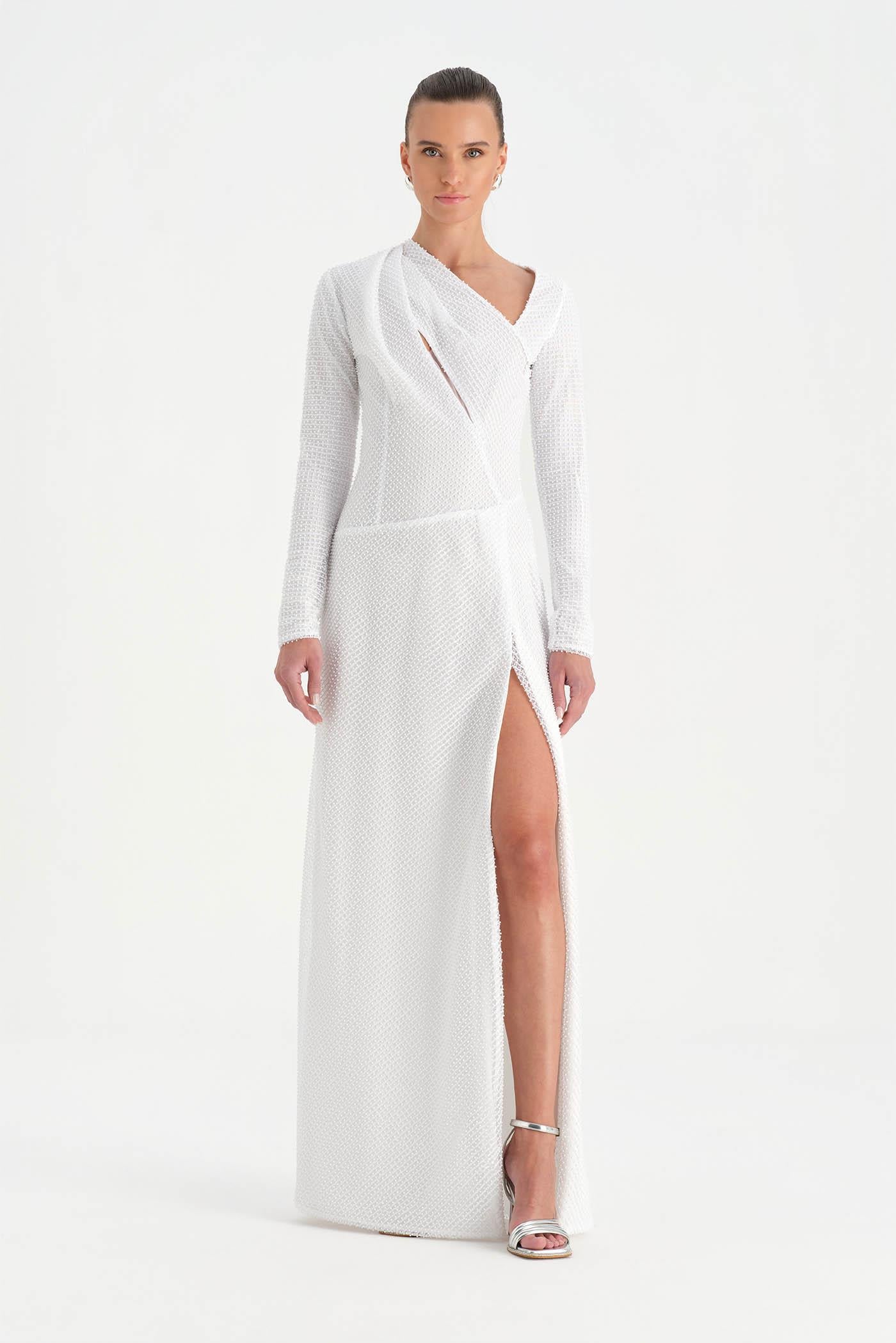 Evening Dress with Stone Slits - 26049C