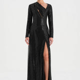 Evening Dress with Stone Slits - 26049C