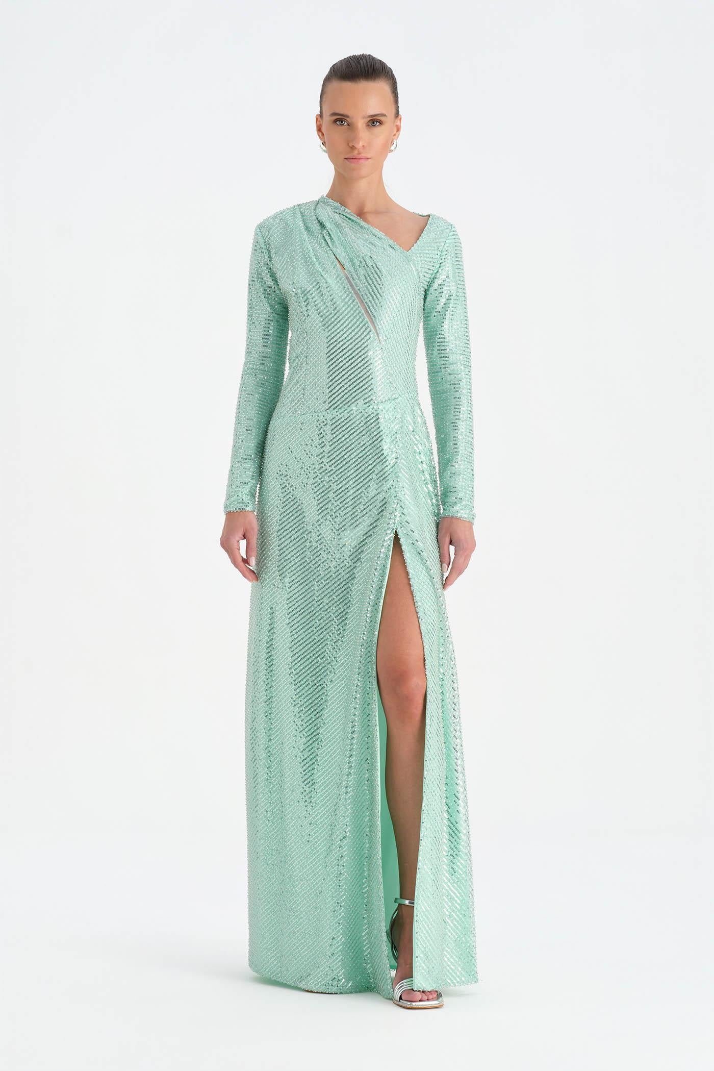 Evening Dress with Stone Slits - 26049C