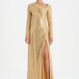 Evening Dress with Stone Slits - 26049C