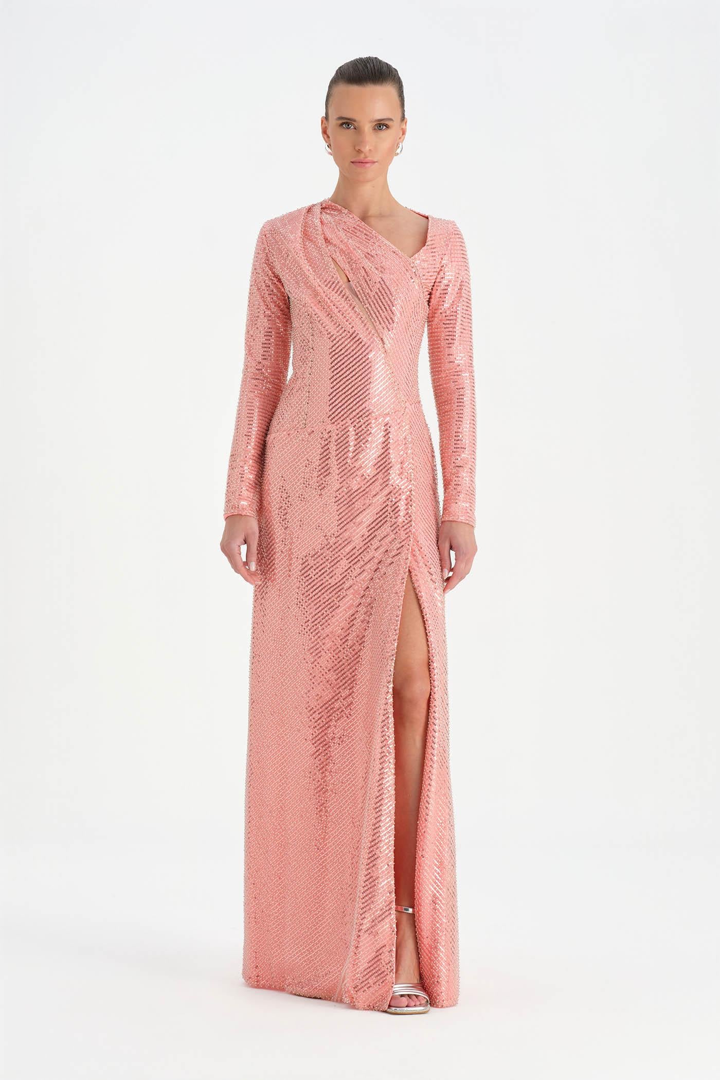 Evening Dress with Stone Slits - 26049C