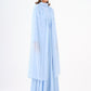 Boncuk İşlemeli Tesettür Şifon Uzun Abiye Elbise Bebe Mavi