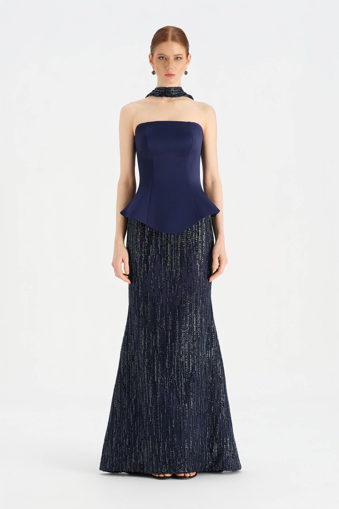 Saten Büstiyerli Taşlı Abiye Takım - 26067C