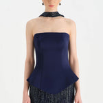 Saten Büstiyerli Taşlı Abiye Takım - 26067C