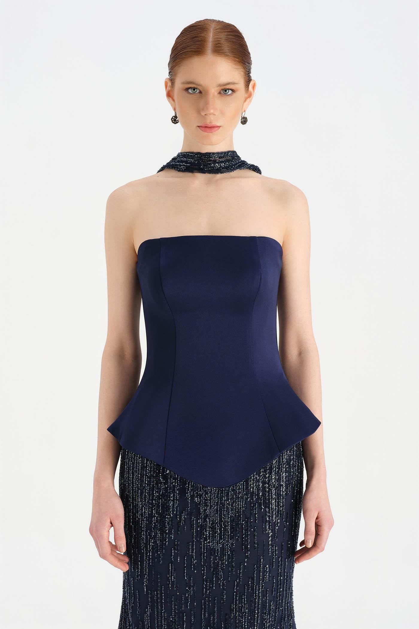 Saten Büstiyerli Taşlı Abiye Takım - 26067C