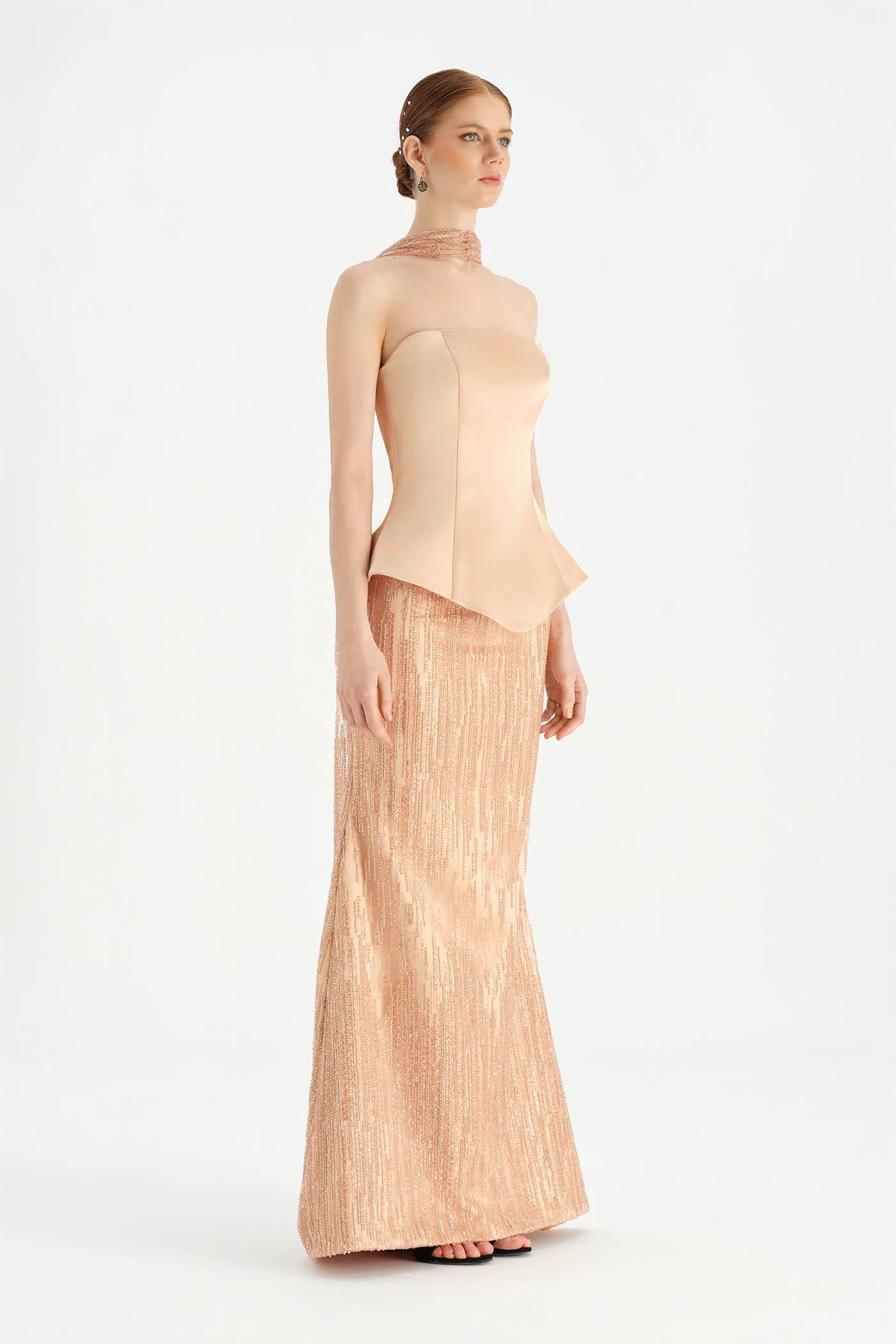 Saten Büstiyerli Taşlı Abiye Takım - 26067C