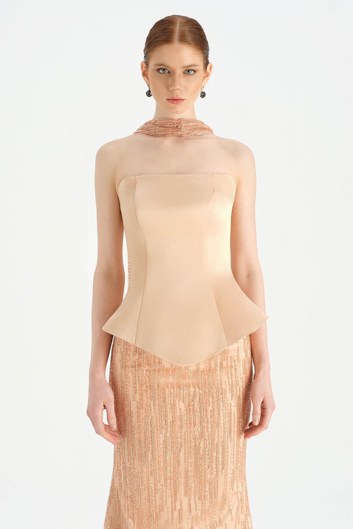 Saten Büstiyerli Taşlı Abiye Takım - 26067C