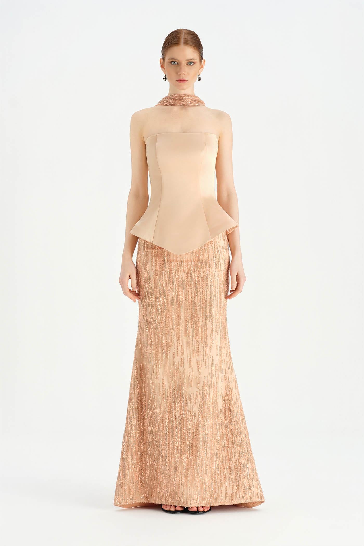 Satin bustier evening dresses with stones - 26067C