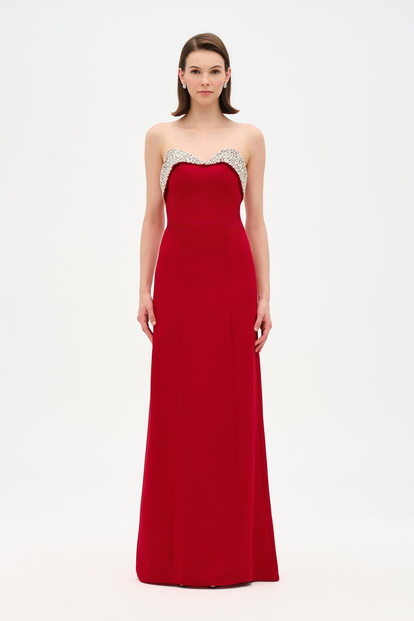 Strapless Shimmering Sweetheart Neck Evening Dress - 26092C