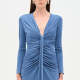 Derin Yaka Detaylı Drapeli Abiye Elbise - 26096C