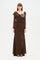 Dantelli Uzun Kollu Drape Abiye Elbise-26207C