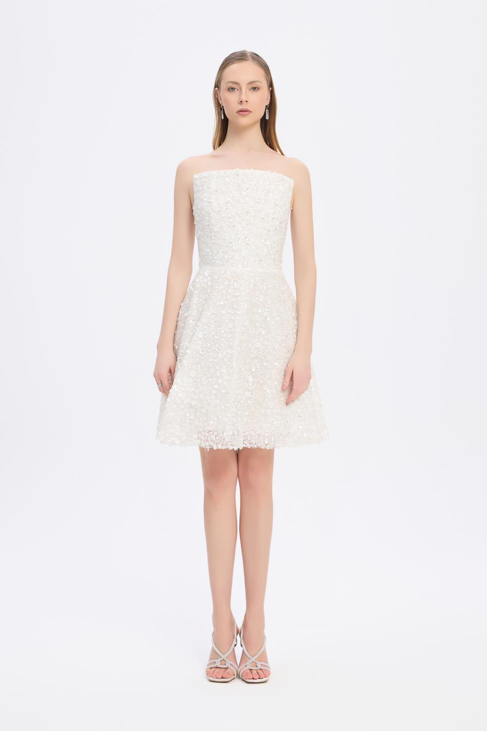 Sequin Embroidered Strapless Mini Evening Dress - 5130C