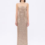 Strapless Neckline Slit Sequin Long Evening Dress - 9293C