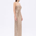 Strapless Neckline Slit Sequin Long Evening Dress - 9293C