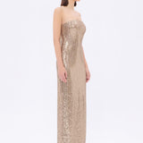 Strapless Neckline Slit Sequin Long Evening Dress - 9293C
