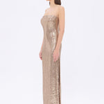 Strapless Neckline Slit Sequin Long Evening Dress - 9293C