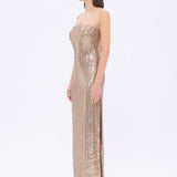 Strapless Neckline Slit Sequin Long Evening Dress - 9293C