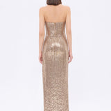 Strapless Neckline Slit Sequin Long Evening Dress - 9293C