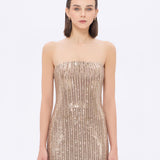 Strapless Neckline Slit Sequin Long Evening Dress - 9293C