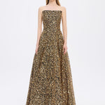 Sequin Embroidered Strapless Long Evening Dress - 9331C