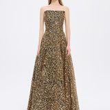 Sequin Embroidered Strapless Long Evening Dress - 9331C