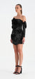 Çiçek Detaylı Kadife Mini Abiye Elbise - 26017C - SİYAH