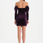 Çiçek Detaylı Kadife Mini Abiye Elbise - 26017C - MOR