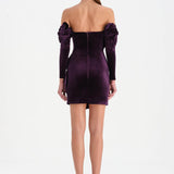 Çiçek Detaylı Kadife Mini Abiye Elbise - 26017C - MOR