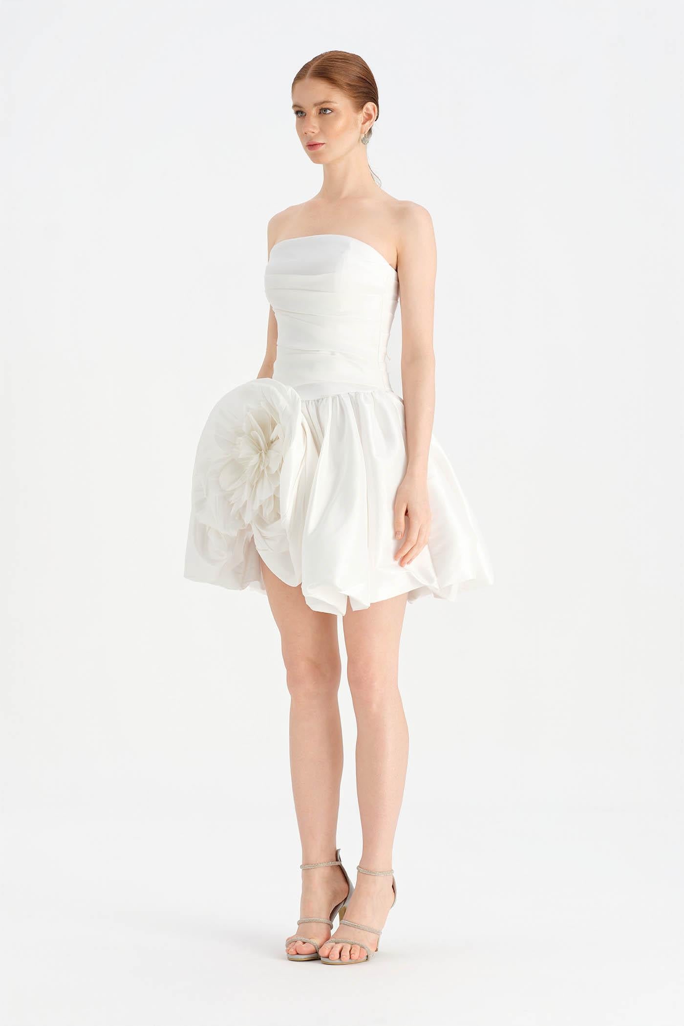 Çiçekli Mini Abiye Elbise - 26004C