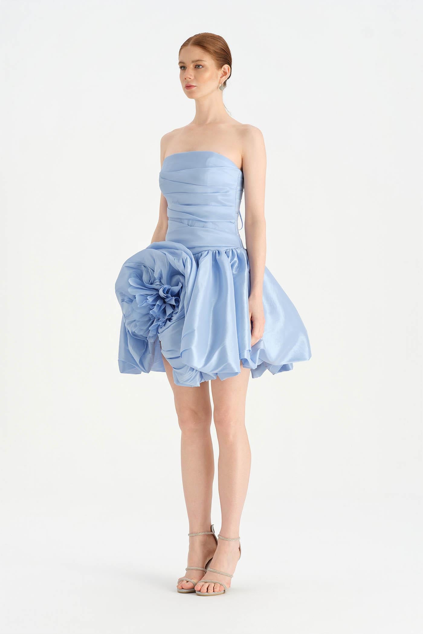 Çiçekli Mini Abiye Elbise - 26004C