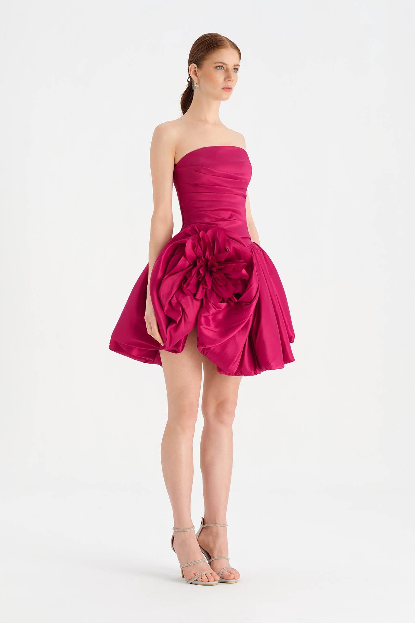 Çiçekli Mini Abiye Elbise - 26004C