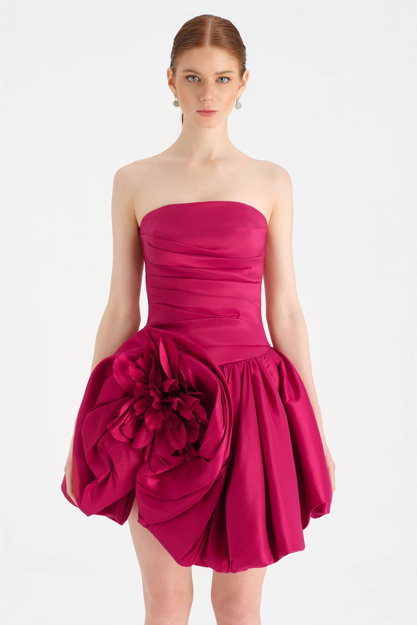 Çiçekli Mini Abiye Elbise - 26004C