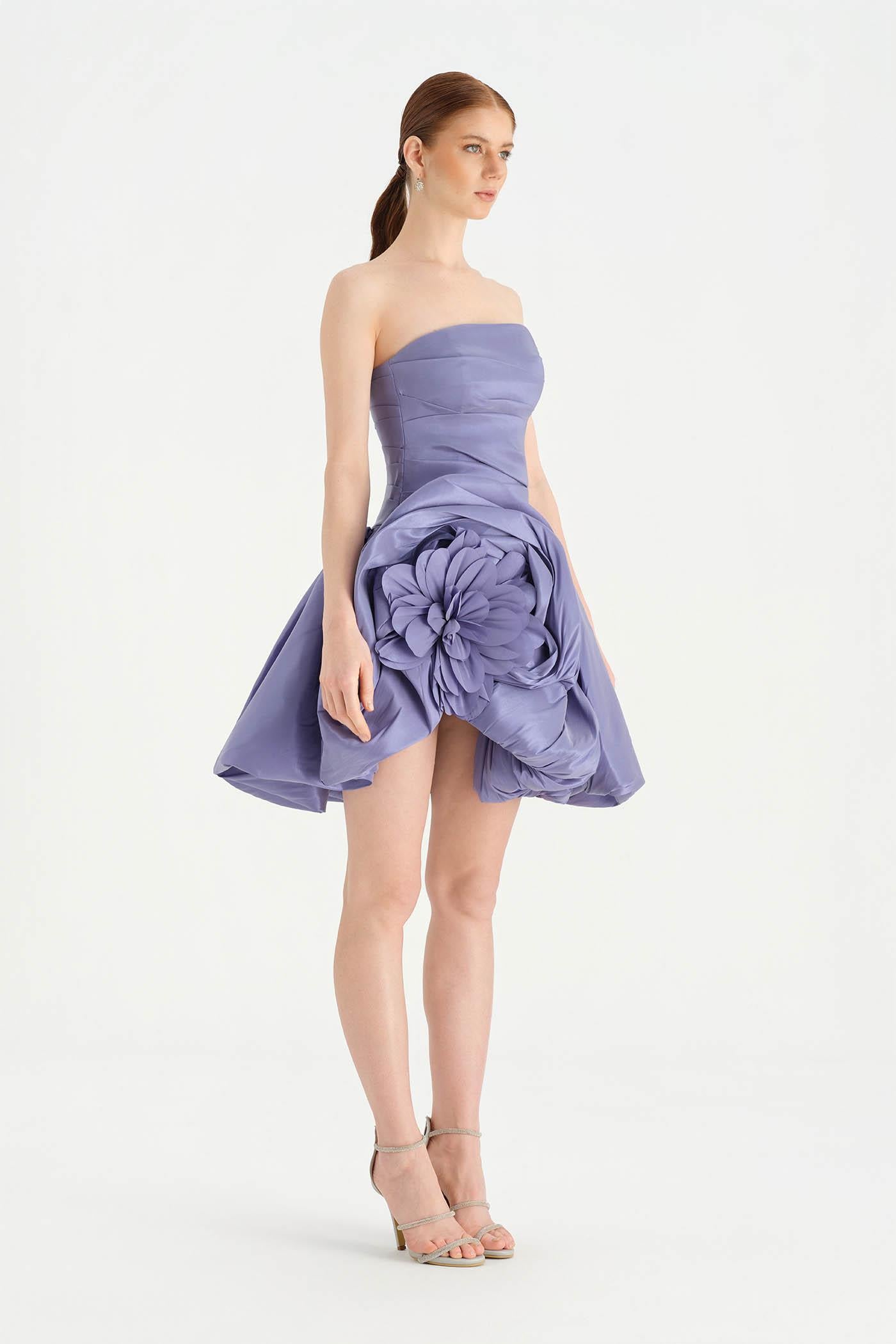 Çiçekli Mini Abiye Elbise - 26004C