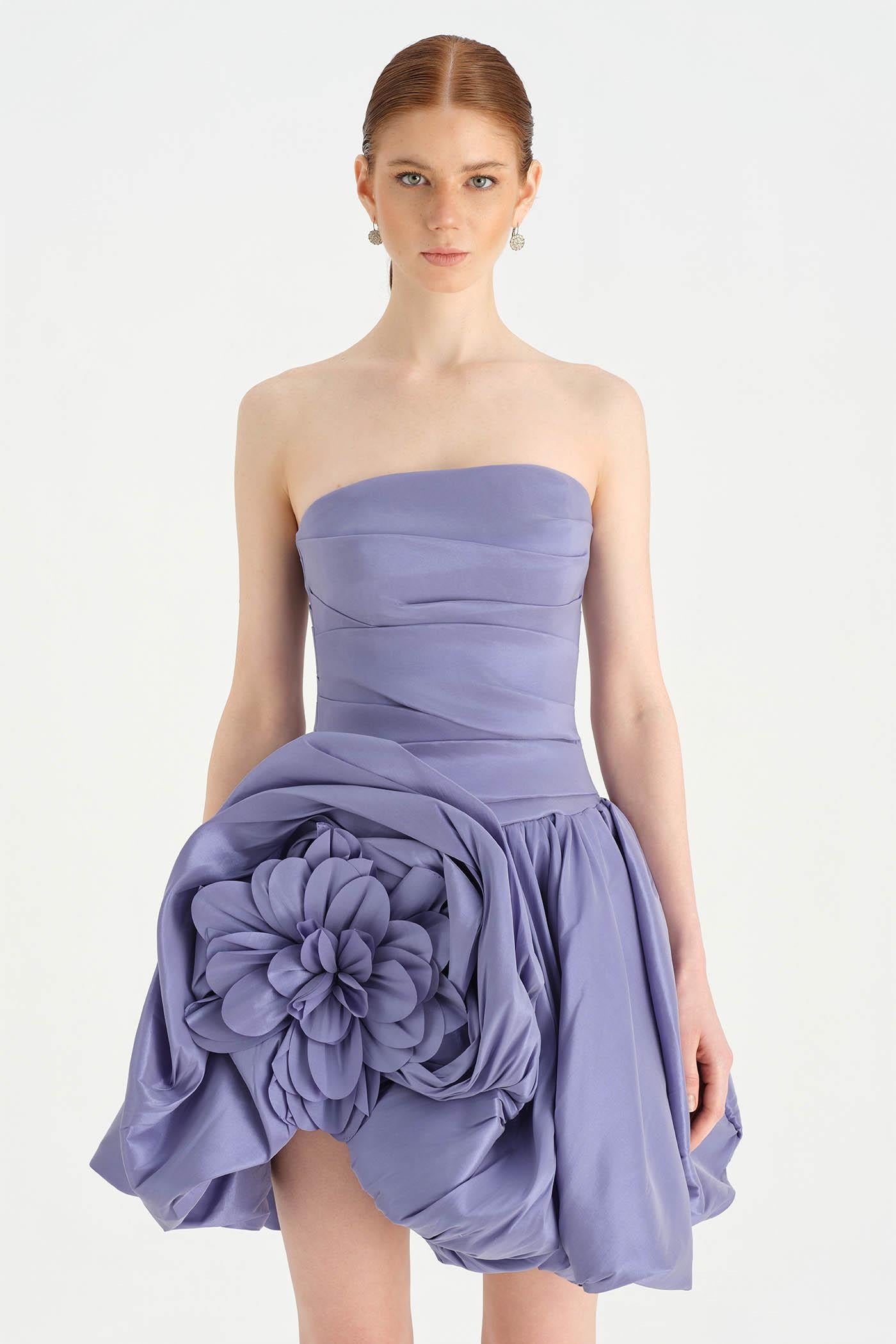 Çiçekli Mini Abiye Elbise - 26004C