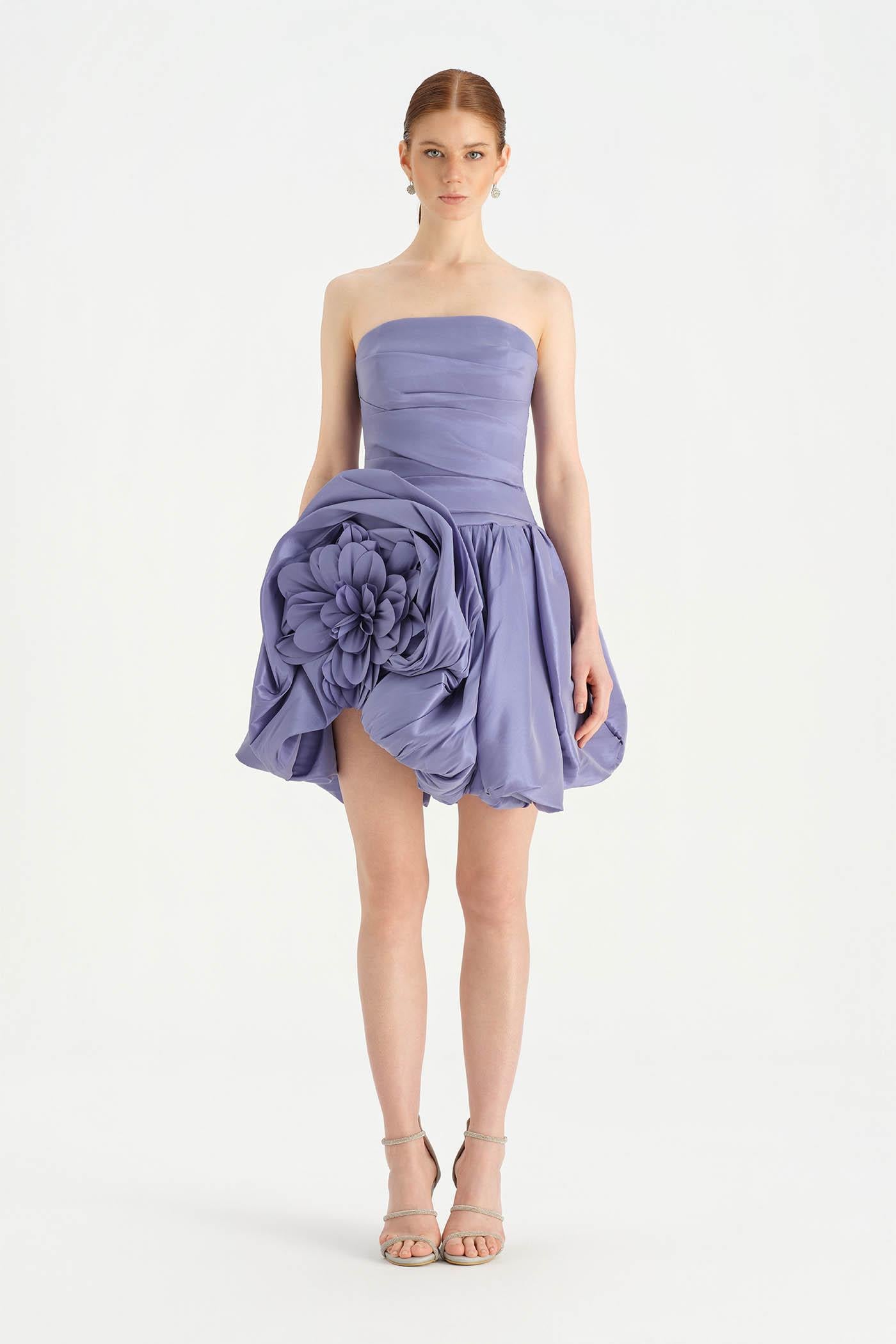 Çiçekli Mini Abiye Elbise - 26004C