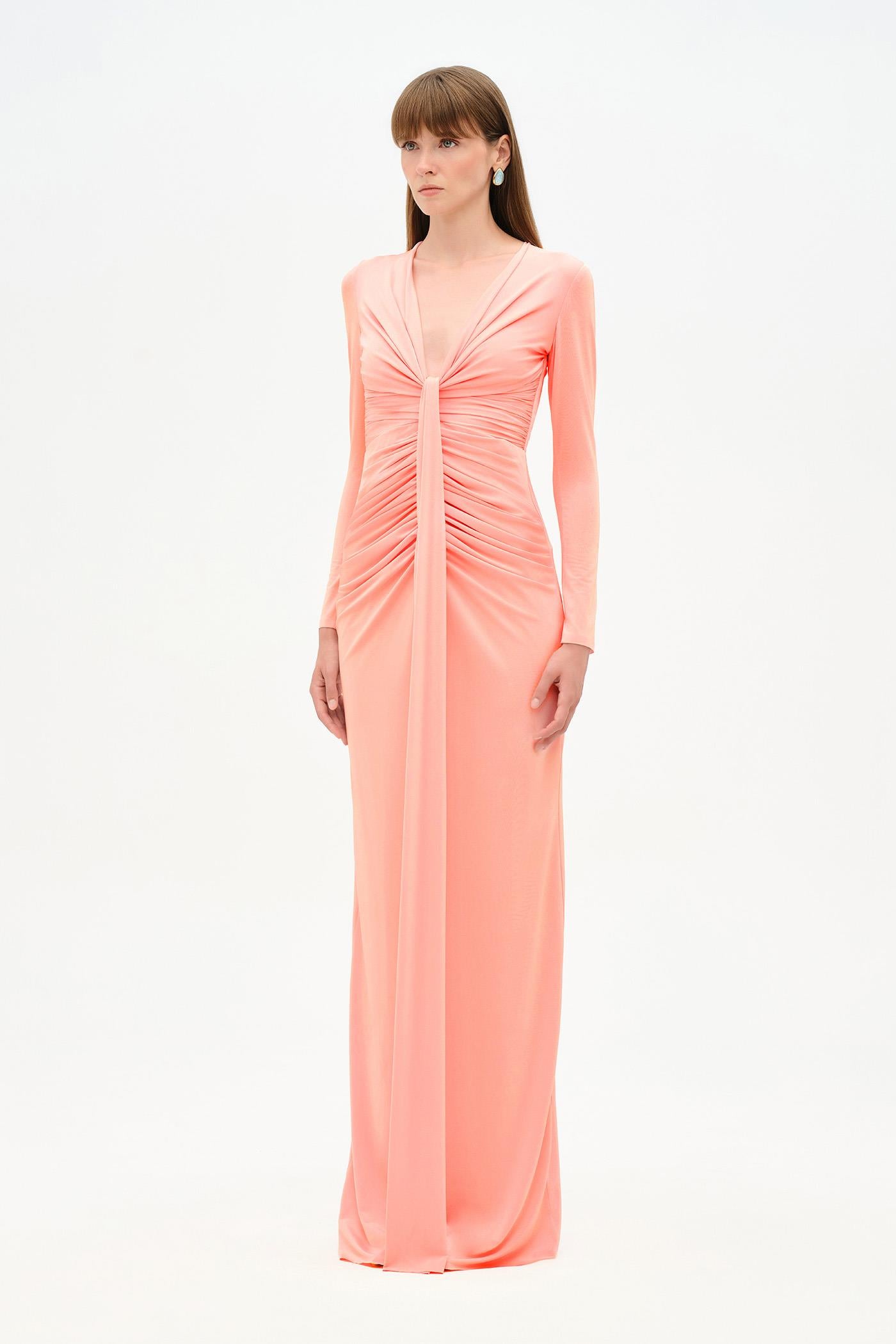 Draped Evening Dress with Deep Neckline - 26096C