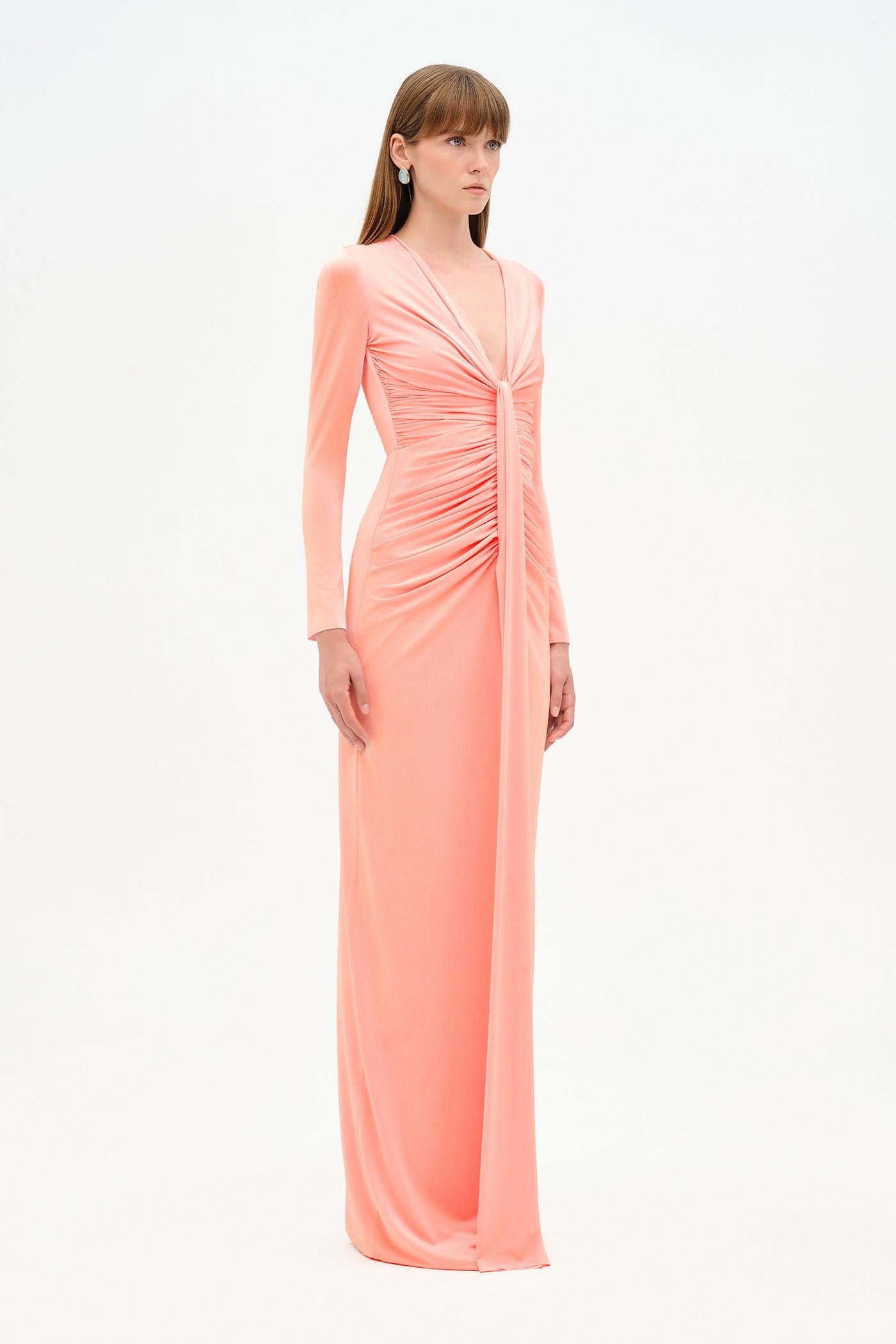 Draped Evening Dress with Deep Neckline - 26096C
