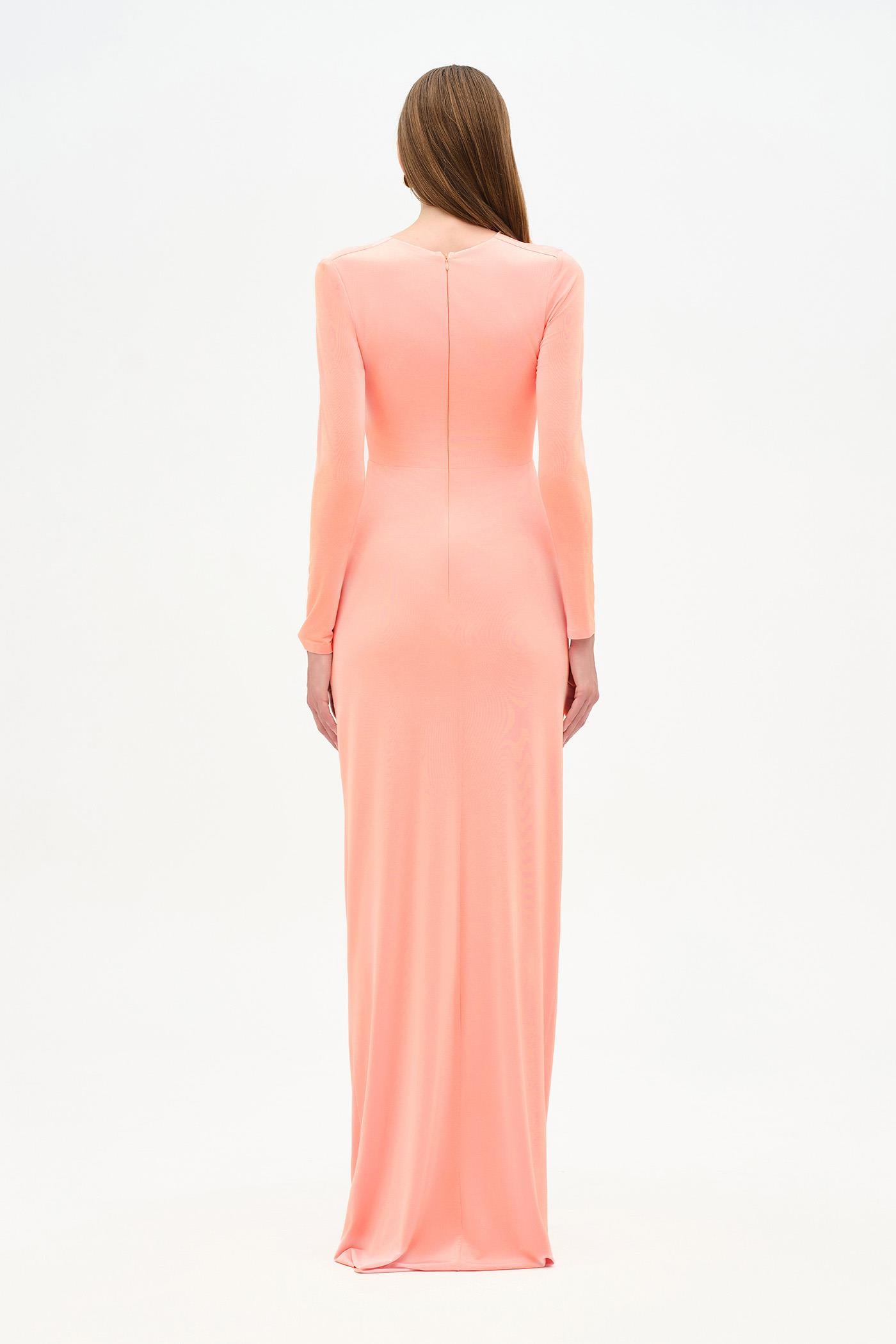 Draped Evening Dress with Deep Neckline - 26096C