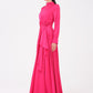 Drape Detaylı Dik Yaka Saten Uzun Abiye Elbise PEMBE